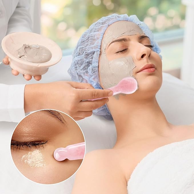 ideayard 100% Authentic Rose Quartz Eye Massager & Facial Acupressure Tool - Reduce Puffiness, Boost Skincare Absorption, Natural Crystal for Self-Care Rituals