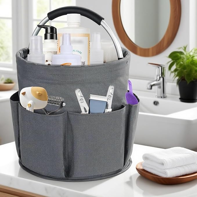 Felt Pet Dog Grooming Bag, Small Pet Grooming Tote Bag, 6-pocket Dog Grooming Supplies Organiser, Travel Outdoor Hold for Clippers Nail Grinder, Cleaning Brush, Trimmer, Nozzle, Gray