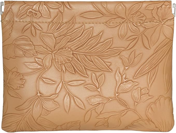 Brown Floral Leather Makeup Pouch Set for Women Small Make Up Bag for Purse Waterproof Initial Makeup Cosmetic Bags Pouches for Purse Aesthetic Travel Toiletry Bag