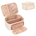 OCHEAL Makeup Bag, Multifunctional Large Compact Organizer Cosmetics Toiletry Brushes Storage Case for Women Girls with Handle Divider - Beige