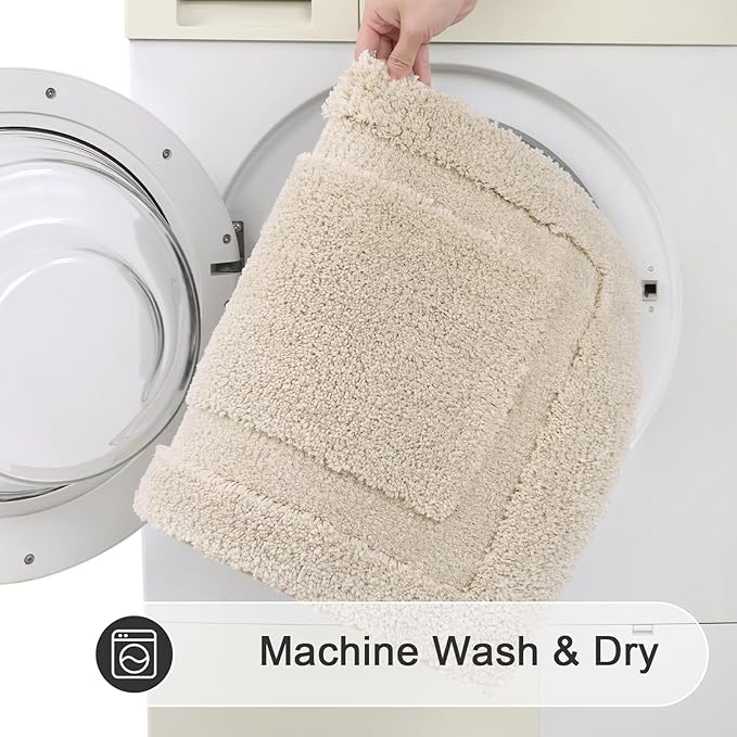 SHACOS Super Soft Bathroom Rugs Set of 2 Pieces 32x20 inch Fluffy Absorbent Bath Mats Non Slip Washable Bath Rugs Bathroom Carpet for Shower Tub, Light Beige