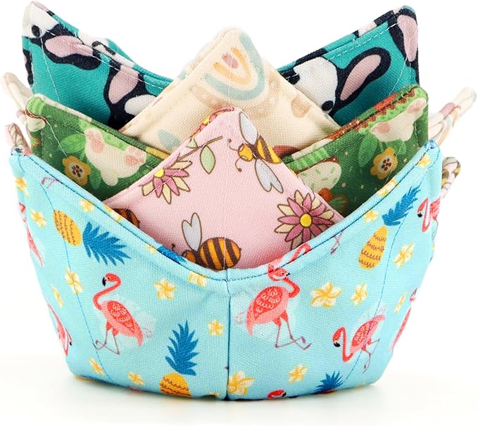 Cotton Microwavable Bowl Cozy, Microwave-Safe Hot Bowl Holders, Soup Bowl Cozy Bowl Hot Pads (E)