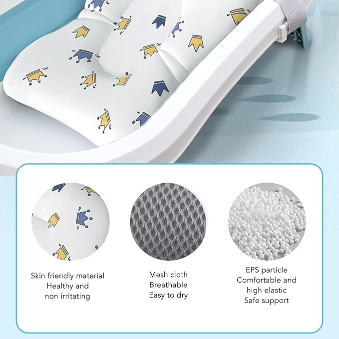 GOTOTOP Baby Bath Cushion Infant Bath Support Pillow Floating Pad for Newborns 0-12 Months with 3 Buckle Safety Straps Adjustable Head Neck Support Soft