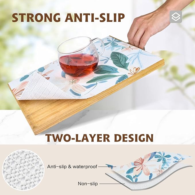 Shelf Liners for Kitchen Cabinets 12in x 20FT, Non Adhesive Drawer Liner Colored Flowers Thickened Shelf Liner Non-Slip Easy to Clean for Tool Box Refrigerator with Knife and Tape Measure