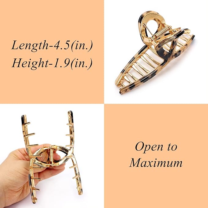 Big Butterfly Claw Hair Clips for Women - 4.5" Acetate & Metal Hair Accessories for Long, Thick Hair (3 Pcs)
