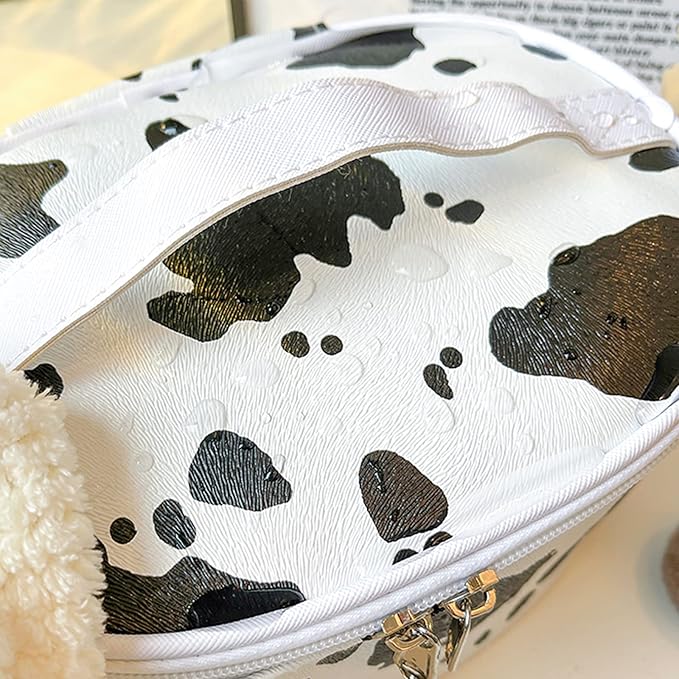 Meiyuuo Makeup Bag Large Cosmetic Bags for Women Girls Cute Travel Zipper Pouch Toiletry Organizer for Beauty Essentials Waterproof (Cow Print)
