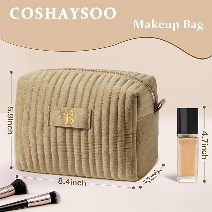 COSHAYSOO Sister Birthday Gifts for Women Best Friend Bestie Friendship Fashion Makeup Bag Make Up Cosmetic Pouch Travel Size Toiletries Skin Care Essentials Organizer Velvet Initial Letter B