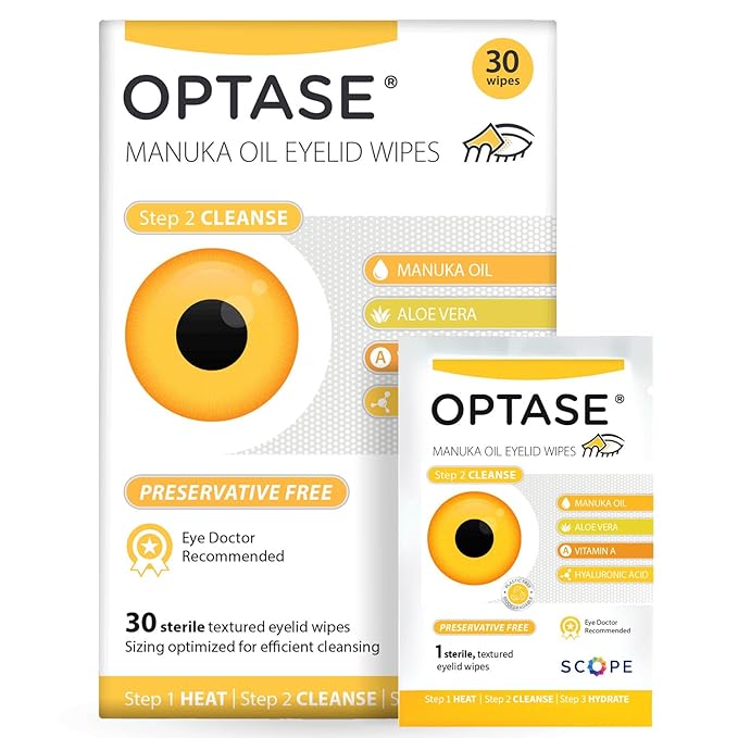 OPTASE Manuka Oil Eyelid Wipes, 30 Count – Eyelid Cleansing Wipes with Natural Manuka Oil – Preservative-Free Formula for Daily Hygiene and Eye Lid Comfort - Doctor Recommended Eye Lid Cleaning