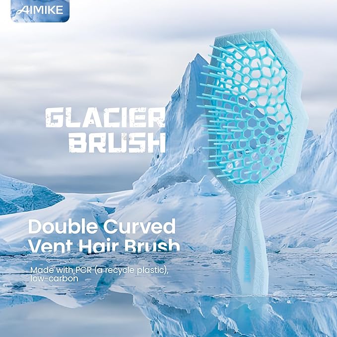 AIMIKE Glacier Detangling Brush, Pain-Free Detangler Brush for Curly Hair Wet & Dry Use, Glide Through Tangles with Ease, Vented Hairbrush for Women's 2c to 4c Curls, Blue