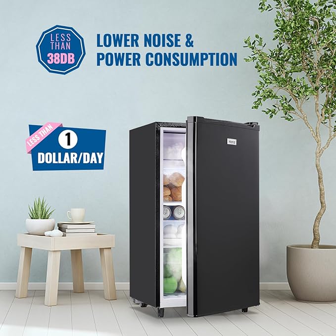 WANAI 3.2 Cu.Ft Mini Fridge with Freezer, Single Door Refrigerator with 5 Adjustable Thermostat, Small Compact Refrigerator Size with LED Light, 3 Removable Shelves Black