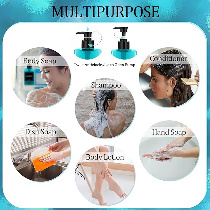 Tanlade 6 Pieces Shampoo and Conditioner Dispenser Bottles 16oz Modern Shower Soap Bottles with Pump, Labels and Marker Pen Easy to Refill Body Wash Dispensers for Home Bathroom Decoration