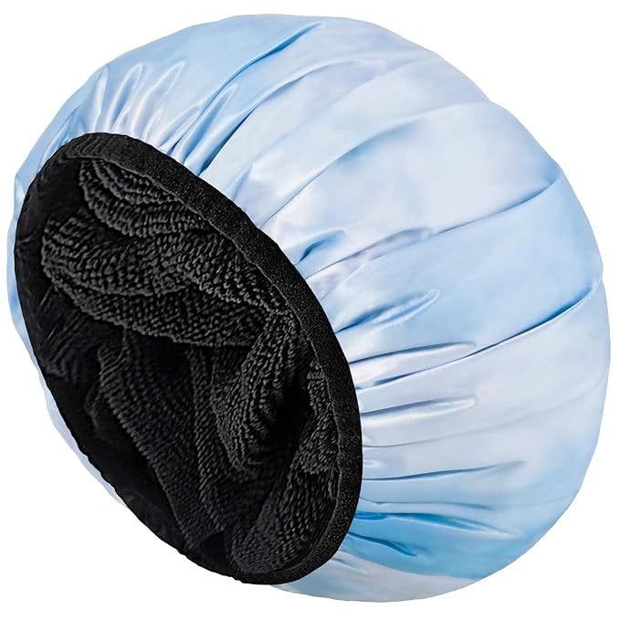 Aquior Shower Caps,Terry Lined Shower Cap for Women Reusable, Triple Layer Waterproof Bath Cap, Extra Large for Women Long Hair