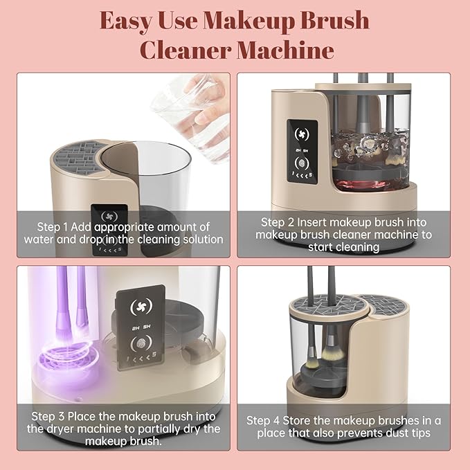 3 IN 1 Electric Makeup Brush Cleaner Machine With Makeup Brush Dryer-Holder-Portable Automatic USB Cosmetic Brushes Cleaner Tool for All Size Beauty Makeup Brush Set,Eyeshadow, Blush Brush (brown)