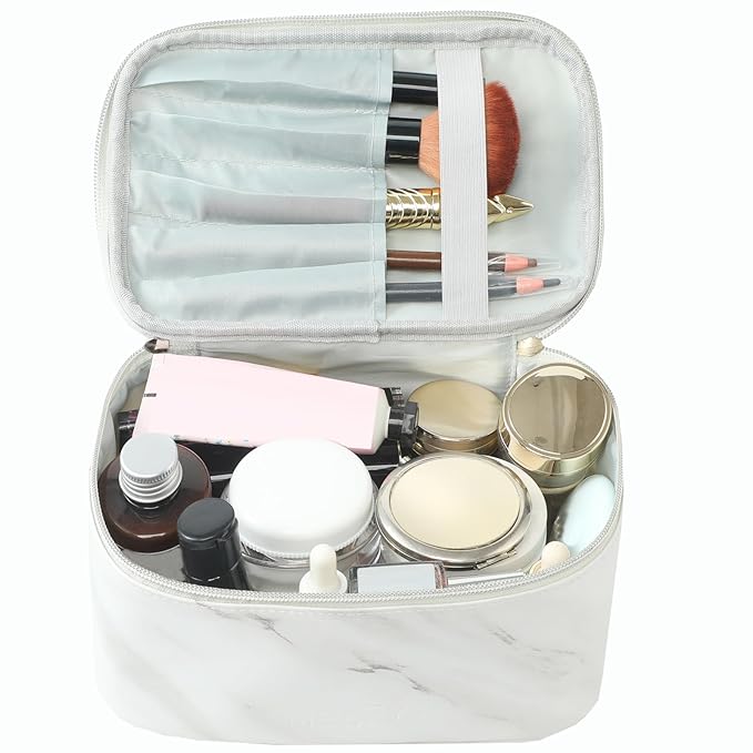 Meiyuuo Makeup Bag Large Cosmetic Bags for Women Girls Cute Travel Zipper Pouch Toiletry Organizer for Beauty Essentials Waterproof (Marble)
