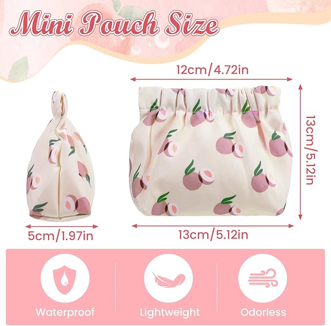 ISKYBOB 3PCS Pocket Cosmetic Bag Squeeze Top, Small Makeup Bag for Purse Portable Mini Coin Change Purse Self-Closing Cosmetic Purse Small Leather Makeup Lipstick Organizer Pouches (Flower)