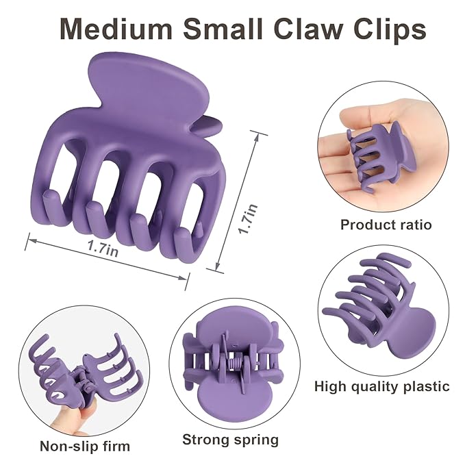 6 Pcs Hair Clips Small Claw Clips for Thin Hair Medium Matte Non-slip Hair Accessories for Women and Girls (Purple)