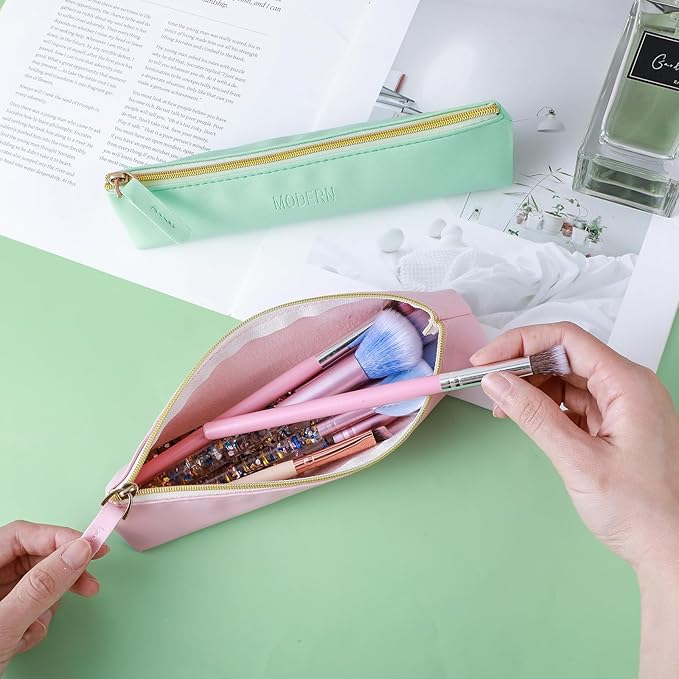 2pcs Small Leather Pouch Mini Cosmetic Bag for Purse Small Make Up Bag with Zipper Portable Cosmetic Organizer for Women and Girls