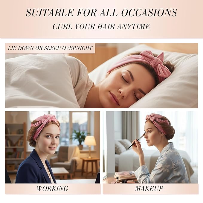 Obeoby Heatless Curls Overnight Set, No Heat Hair Curlers To Sleep In, Hair Rollers with Scrunchies and Clips for Women Long & Short Hair, pink