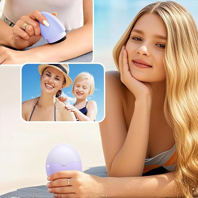 Sunscreen Applicator for Kids with Replaceable Body Sunblock Lotion Sponge 1.86oz Sunscreen Sponge Applicator Refillable Portable Silicone Washable for Kids Women Adults Family Travel Size (Purple)