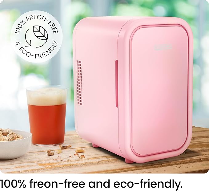Iceman Portable Mini Fridge – Fits 8 x 12 oz Cans, Cooler and Heater Mini Fridge for Bedroom, Car, Office, Dorm and Skincare, AC/DC Car Plug-Compatible - Pink