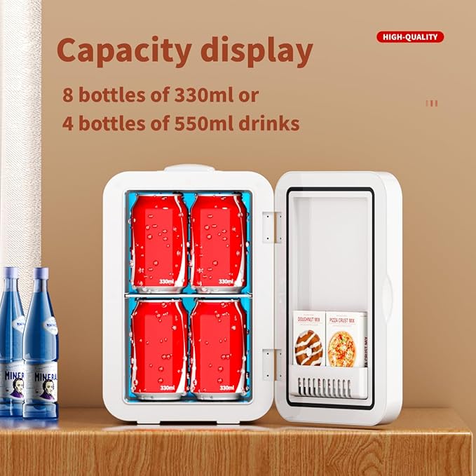 8L Portable Mini Fridge Cool and Warm Dual Function Compact Refrigerator 0-10°C Cooling Up to 65°C Heating Ultra Quiet 28dB AC DC Power for Skincare Drinks Snacks Home Dorm Car Use