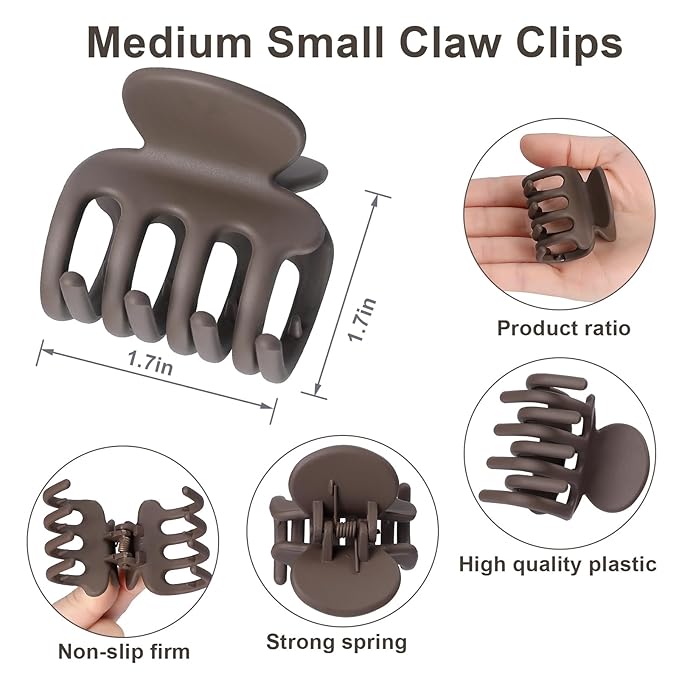 Hair Clips for Women 6 Pack Small Claw Clips, No Slip Strong Hold Hair Clips for Thin Hair, Matte Hair Accessories for Women and Girls, Everyday Styling (Regular)