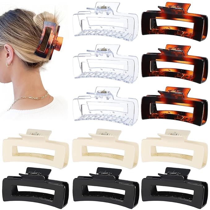 4.1 Inch Large Claw Clips - 12 Pcs Jumbo Square Jaw Clips for Thick Hair, Bulk Hair Accessories for Women and Girls - Transparent