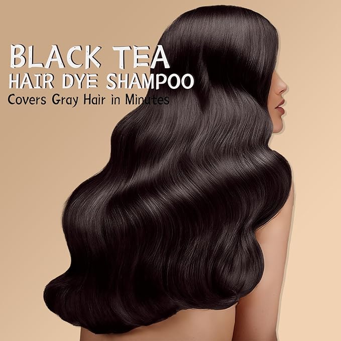 Black Tea Hair Dye Shampoo 3 in 1 for Gray Hair, Long-lasting & Natural Hair Color Shampoo, Herbal Ingredients Natural Shampoo Hair Dye Effect in Minutes, Gifts for Men Women 500ml