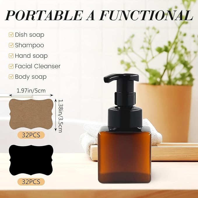 8.5 oz Foaming Soap Dispenser Plastic Foaming Pump Bottle, Refillable Dispenser with Plastic Pump, Empty Hand Bottles for Liquid Soap, Shampoo, Bathroom,Hotel,Restaurant (60, Brown)