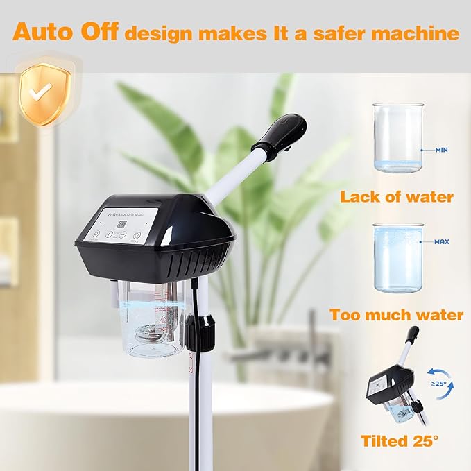 Facial Steamer Professional on Wheels with Time Setting, Estheticians Steamer with More Steam for Deep Cleansing and Hydration, Face Steamer Adjustable Height for Spa, Salon and Home Use