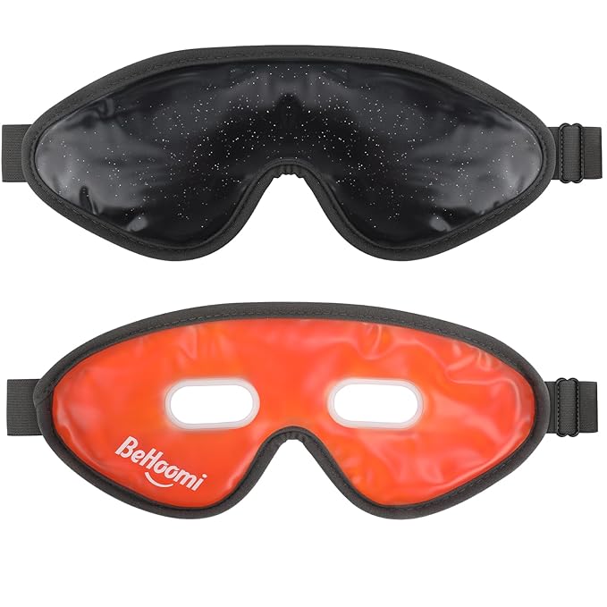 2Packs Cooling Eye Masks, Ice Eye Mask Cold Compress for Eyes, Reusable Cold Gel Eye Mask for Eye Relaxation, Comfort Snug Fit, Eye Cover for Home, Office, Black & Orange