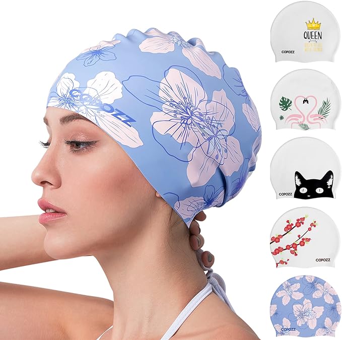 COPOZZ Women‘s Swim Cap for All Hair - Large, Comfortable Silicone Swimming Cap, Waterproof Design for Long, Short, Thick & Curly Hair | Secure & Comfortable Fit