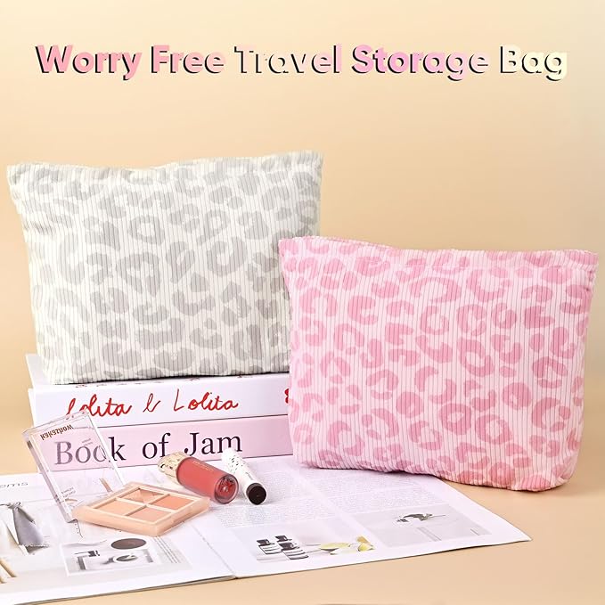 Makeup Pouch for Women Small Make Up Bag for Purse Zipper Initial Makeup Cosmetic Bags Pouches for Purse Aesthetic Travel Toiletry Bags, Grey Leopard Pattern