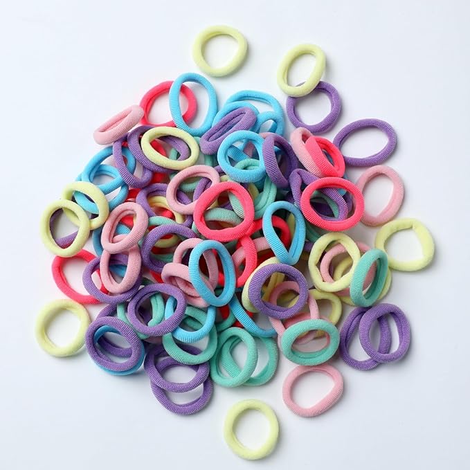 WANBY Hair Ties Mini Seamless Colorful Hair Bands Soft Elastics Ponytail Holders Hair Ties (Colorful 200 Pcs)