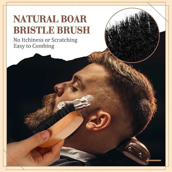 Maitys 10 Sets Beard Brush and Comb Set Bulk Boar Bristle Beard Brush Comb Scissors Kit Gifts for Men Father Colleague Employee Appreciation(Round)