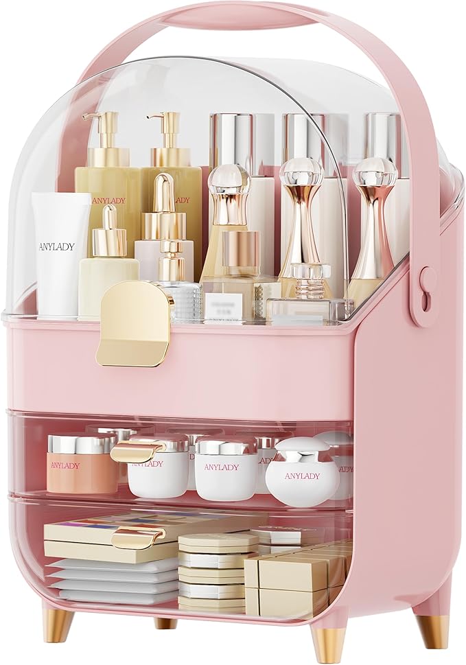 Makeup Organizer Countertop, Skincare Holder Bathroom Counter Organizer, Storage Box Cosmetic Display Cases, Teen Girl Gifts Make up Organizers for Vanity, Dresser (Pink) | Skincare Holder, Teen Girl Gifts, Trendy Stuff, Make up Organizers
