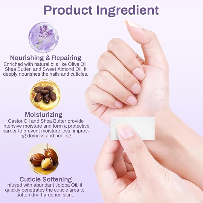 100pcs Cuticle Oil for Nails - Lavender Nails Oil Wipes Travel Size Cuticle Oil Aceite Para Cuticula for Weak, Dry, Damaged Nail, Hand Care Products, Technician Essentials, Sensitive Skin