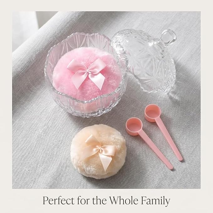 Body Powder Puff and Container, Soft Powder Puff,Glass Box for Dust Puff,Powder Puff for Body Powder,Powder Puff Wet Dry Makeup,Powder Applicator With Case for Dusting Powder (clear)