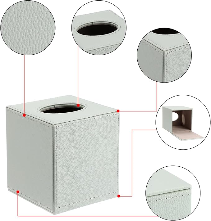 Sumnacon Tissue Box Cover Square Tissue Box Stylish PU Tissue Box Holder with Magnetic Bottom, Leather Cube Tissue Cover for Living Room Bathroom Bedroom Table Desk Home Office Car, Light Green