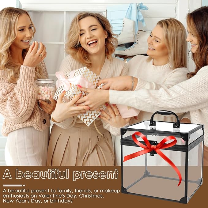 Makeup Box,Clear Cosmetic Case with Latches and Handle Large Capacity Toiletry Organizer Box Travel Makeup Tools for Vanity Bathroom Counter Dresser(black)