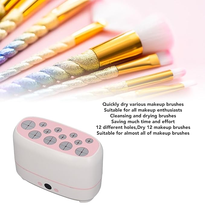 Makeup Brush Dryer Machine Quickly Drying 12 Holes Cosmetic Automatic Brush Drying Machine Multifunctional Tool Electric Makeup Brush Cleaner and Dryer for Professional Salon Home Use