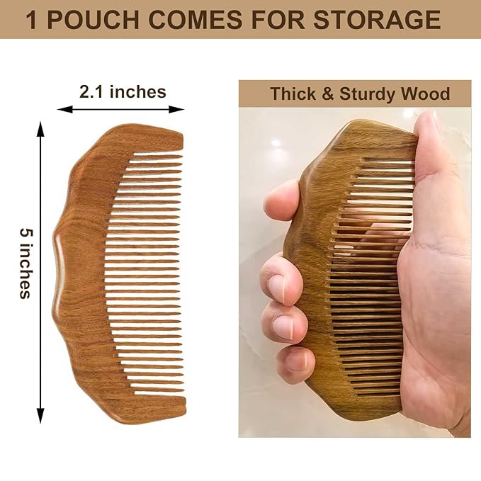 Wooden Beard Comb for Men, Fine Tooth Wooden Comb for Women - Green Sandalwood