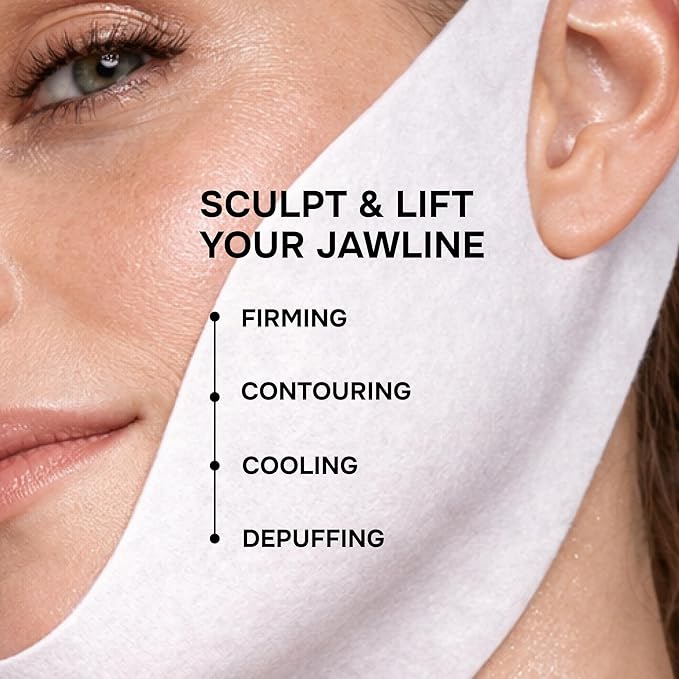 V Line Lifting Mask with Collagen, Retinol & Hyaluronic Acid - Caffeine, Niacinamide Visible Neck Tightening and Chin Lifting Mask for Women - Double Chin Strap for Face & Jawline Shaper - 7 pcs