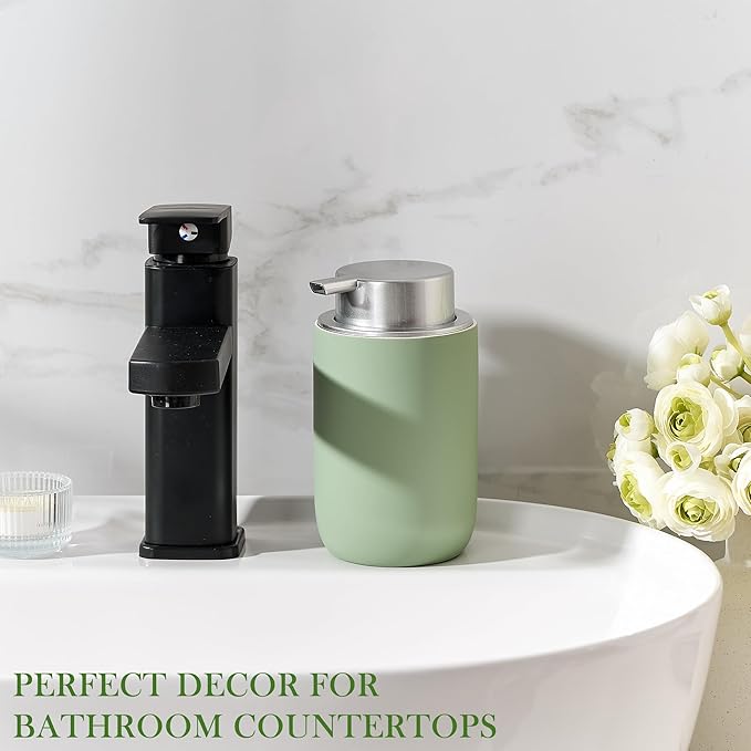 Foaming Soap Dispenser,12oz Foam Dispenser Ceramic,Foaming Hand Soap Dispenser Bathroom,Green Modern Refillable Soap Bottle for Hand Wash(Rubber Paint)