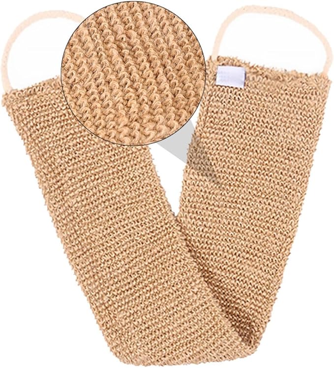 Operitacx Natural Ramie Jute Back Scrubber Bath Exfoliator Strap for Shower, Long Body Scrubbing Towel for Dead Skin Removal, Suitable for Men and Women, Bathing Accessory