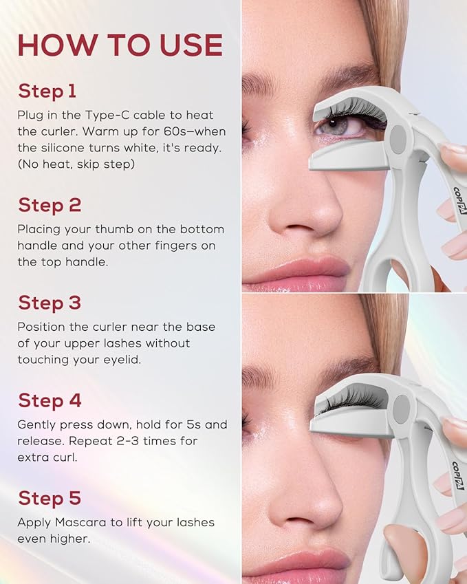 COPPA Heated Eyelash Curler, EC-1 Precision Type Lash Curler Open Style with 65°Heat & Dual-Use Corded Eyelash Curler Easy to Use for All Eye Shapes, No Pinching or Pulling Eyelash Eye Makeup Tool