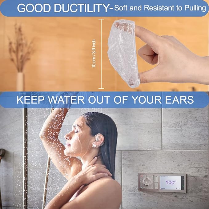 MORGLES 50 Pcs Ear Covers for Shower with 80 Pcs Shower Caps, Waterproof Ear Covers and Large Disposable Plastic Caps for Bathing, Hair Dye, Conditioning in Home Hotel Travel