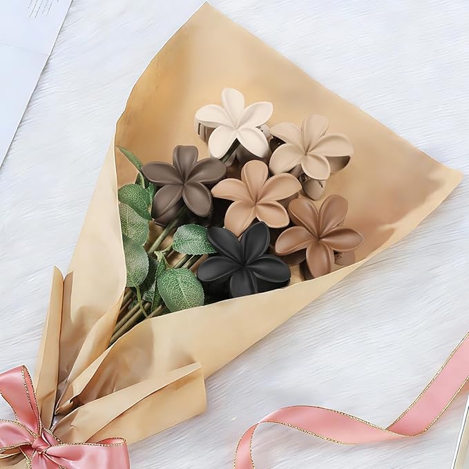 Flower Hair Clips 6 PCS Hawaiian Claw Clips for Vacation Hibiscus Hair Claw Cute Large Hair Clips for Thick and Thin Hair Plumeria Hair Accessories for Women Girls -Coffee