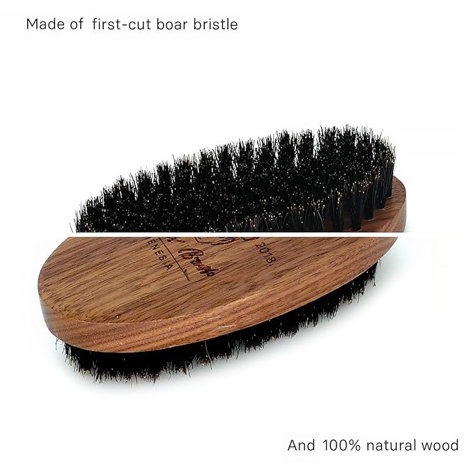Black Walnut Wood Boar Bristle Hair Beard Brush for Men, Pocket Travel Men's Wooden Small Soft Beard Brush (Black Walnut)