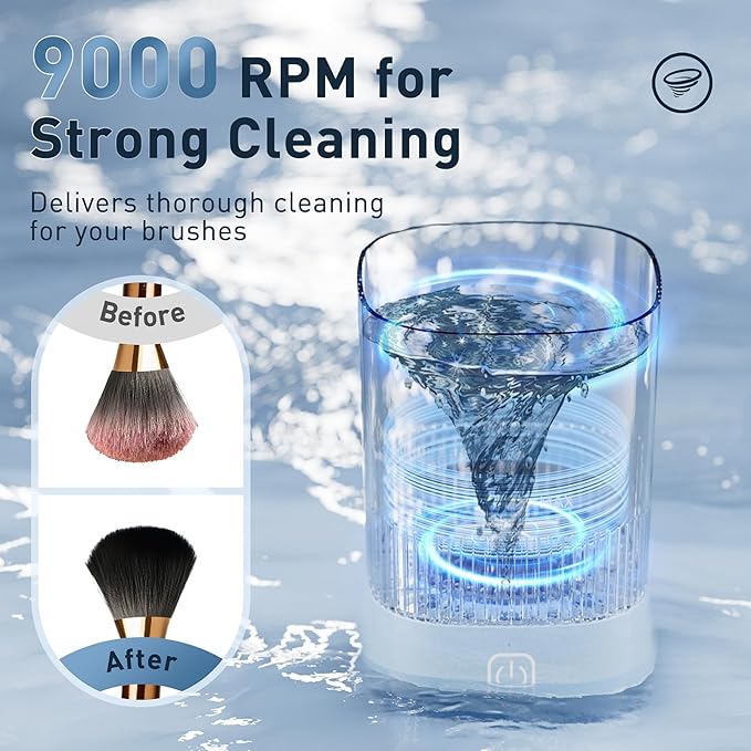 Electric Makeup Brush Cleaner - 9000 RPM Makeup Brush Cleaning Machine, IP65 Waterproof Automatic Makeup Brush Cleaner for Makeup Sponges and Brushes(Blue)